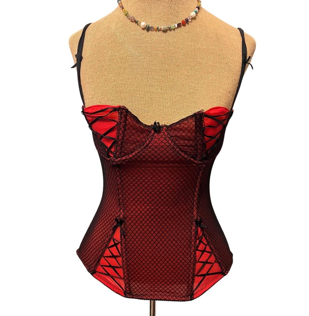 Y2K Hot topic Morbid Threads black red bustier corset 34B mall goth coquette
